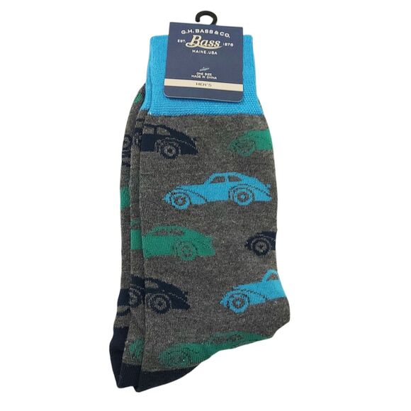 G.H.Boss & Co. Crew Socks 1 Pair Mens One Size Gray Comfort Casual Cars Print - Picture 1 of 6